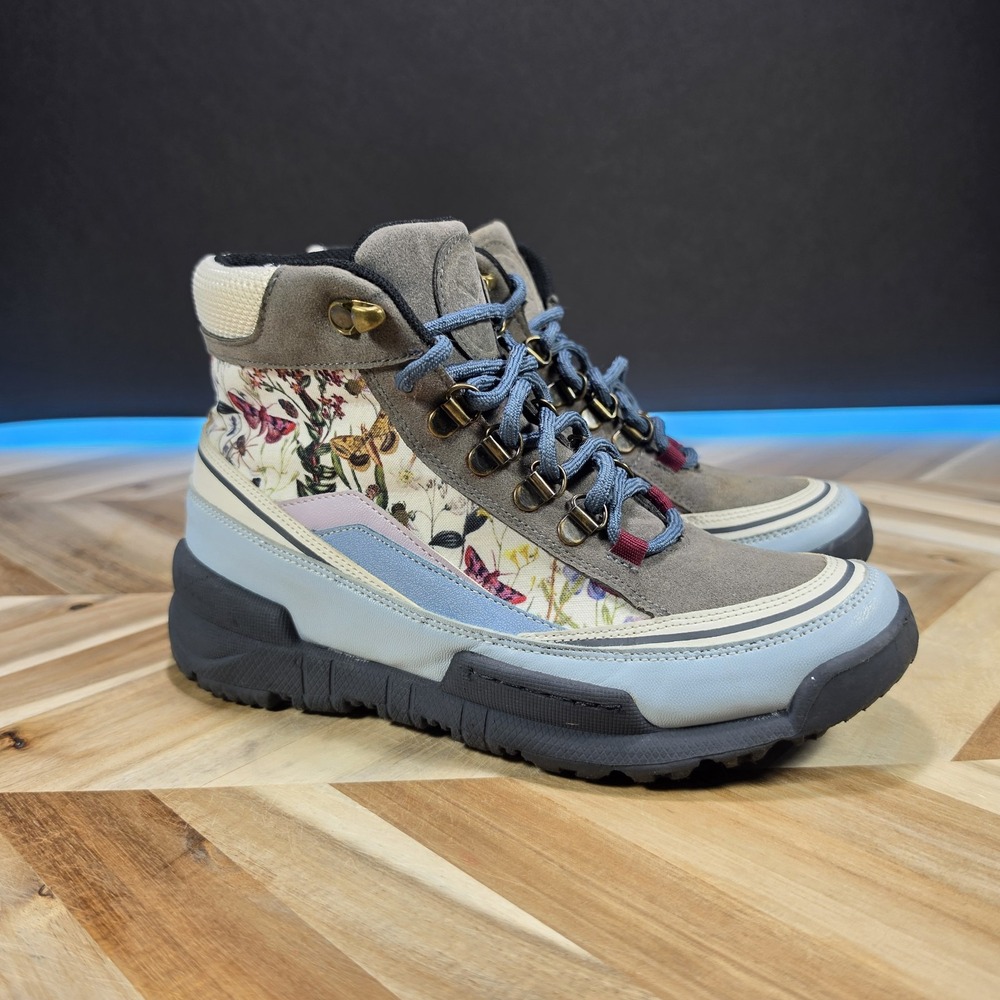 INKKAS Trekk Women 8 Men 6 EU39 Gray Blue Floral Water Resistant Hiking Boots